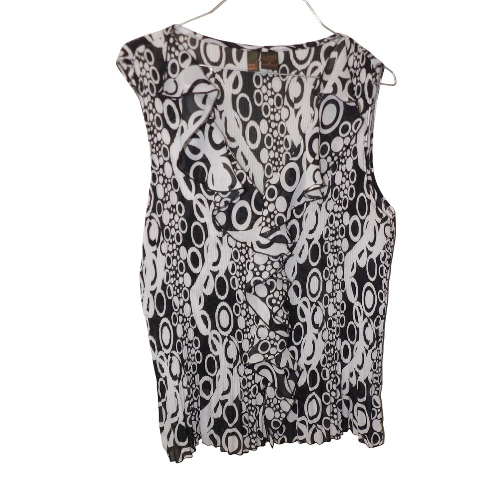 Sere Nade Women's Black White Plisse Pleated Ruffle Sleeveless Geometric Blouse